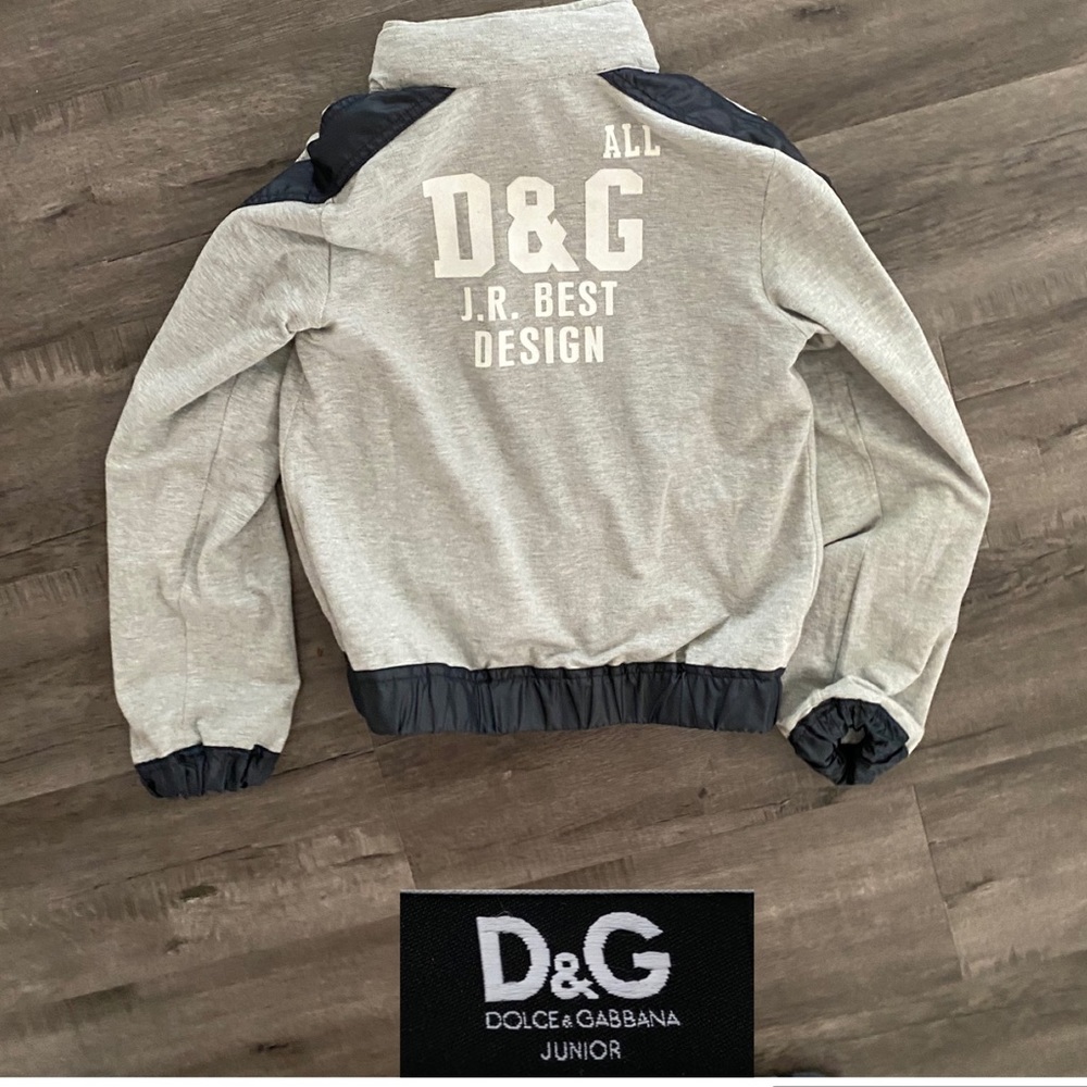 Boys D&G Dolce Gabbana reversible hooded jacket navy blue and grey